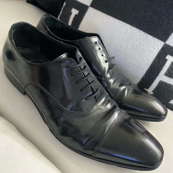 Versace Collection Mens Black High Shine Leather Cap Toe Oxfords SZ10.5 US/43 EU - Picture 1 of 6